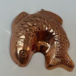 Vintage Tin Lined Copper Gold Food Mold Fish Design Jello Cake 50s Decor Lent